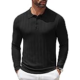 COOFANDY Men Knit Long Sleeve Polo Shirts Casual Dress Collared Sweater Pullover Button Down Golf Polo Shirts