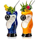 25OZ Tiki Mugs for Cocktail Set of 2 - Large Ceramic Tiki Cups,Tiki Glasses Cute Exotic Cocktail Glasses, For Hawaiian Party And Tiki Bar