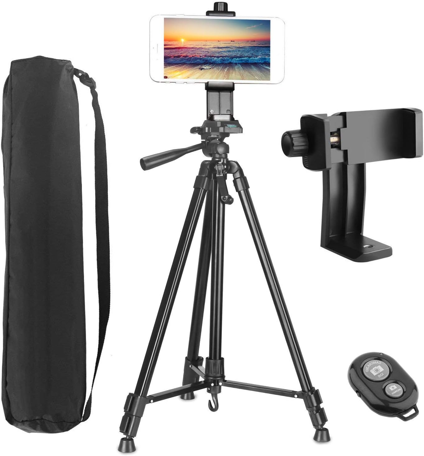 Camera Tripod, PEYOU Upgraded 62" Lightweight Compact Aliminum Travel Phone Tripod Stand with Carry Bag & Wireless Remote & Phone Holder Mount Compatible for Camera, iPhone & Android