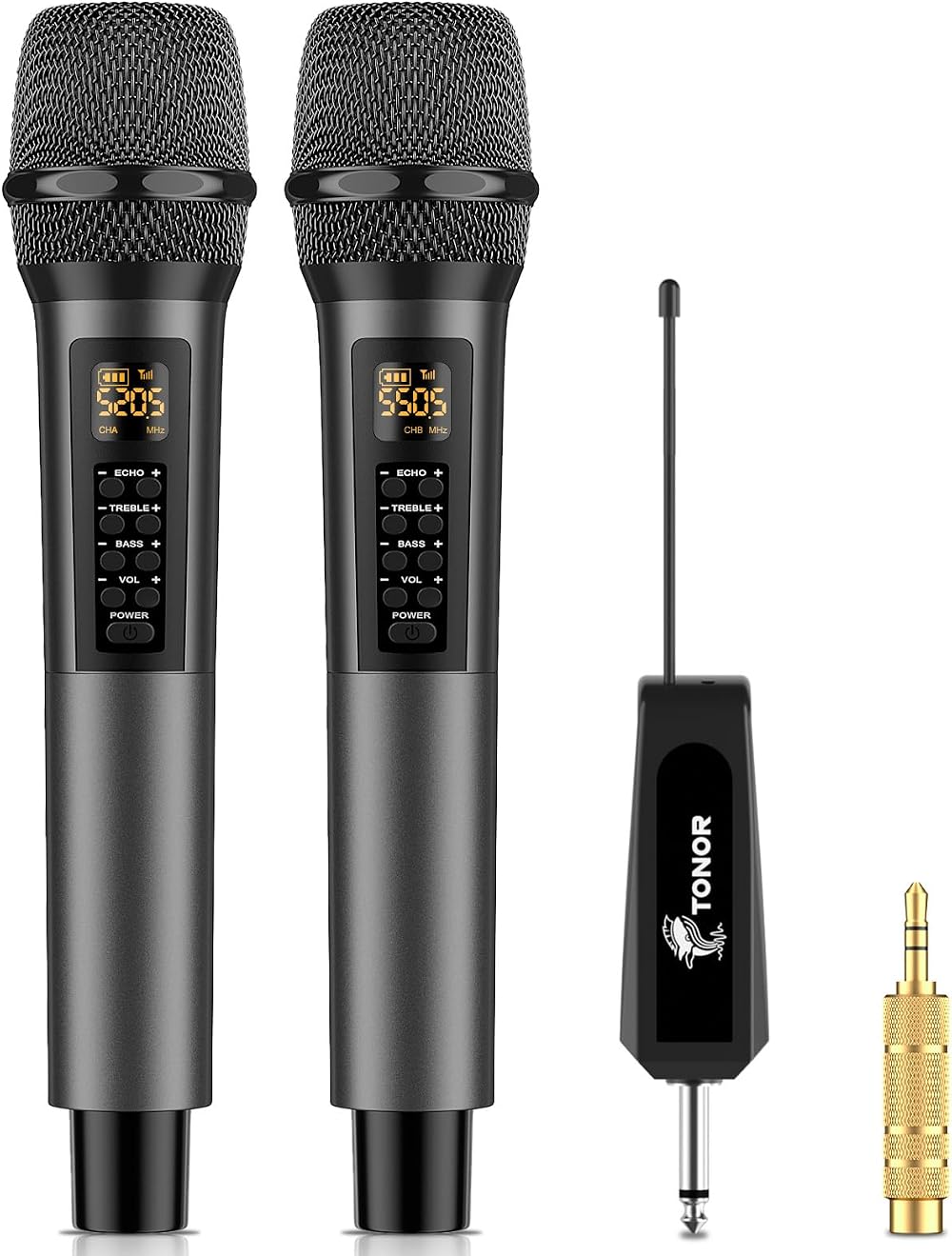 TONOR Wireless Microphone System Dual UHF 60m 30 Frequencies Treble Bass Echo