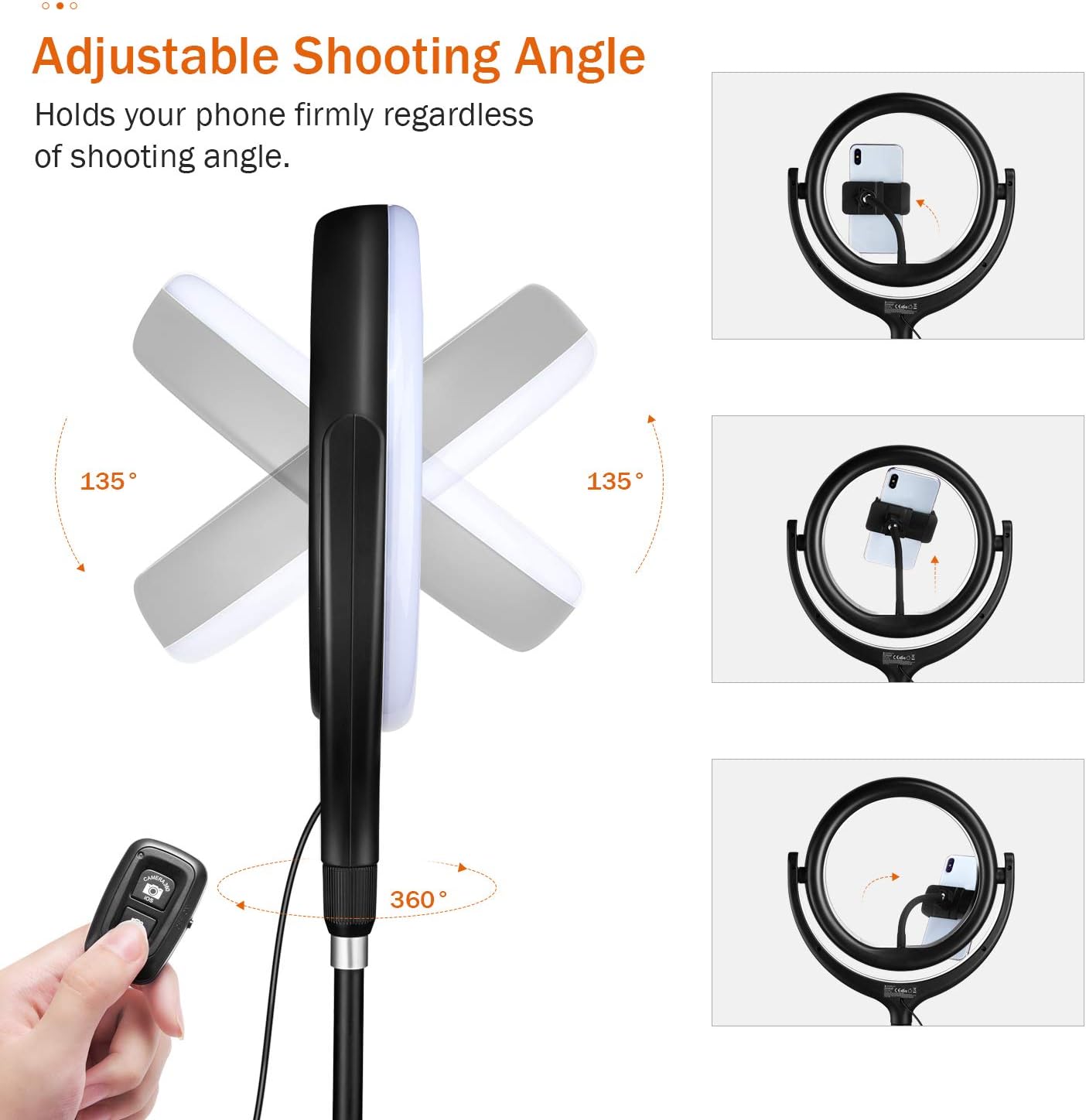 TaoTronics Ring Light with Tripod Stand 2 Phone Holders and Bluetooth Remote Shutter, 3 Lighting Modes, 10 Brightness Levels, Dimmable Led Camera Ring Light for Live Streaming, YouTube, Video, Make Up : Camera & Photo