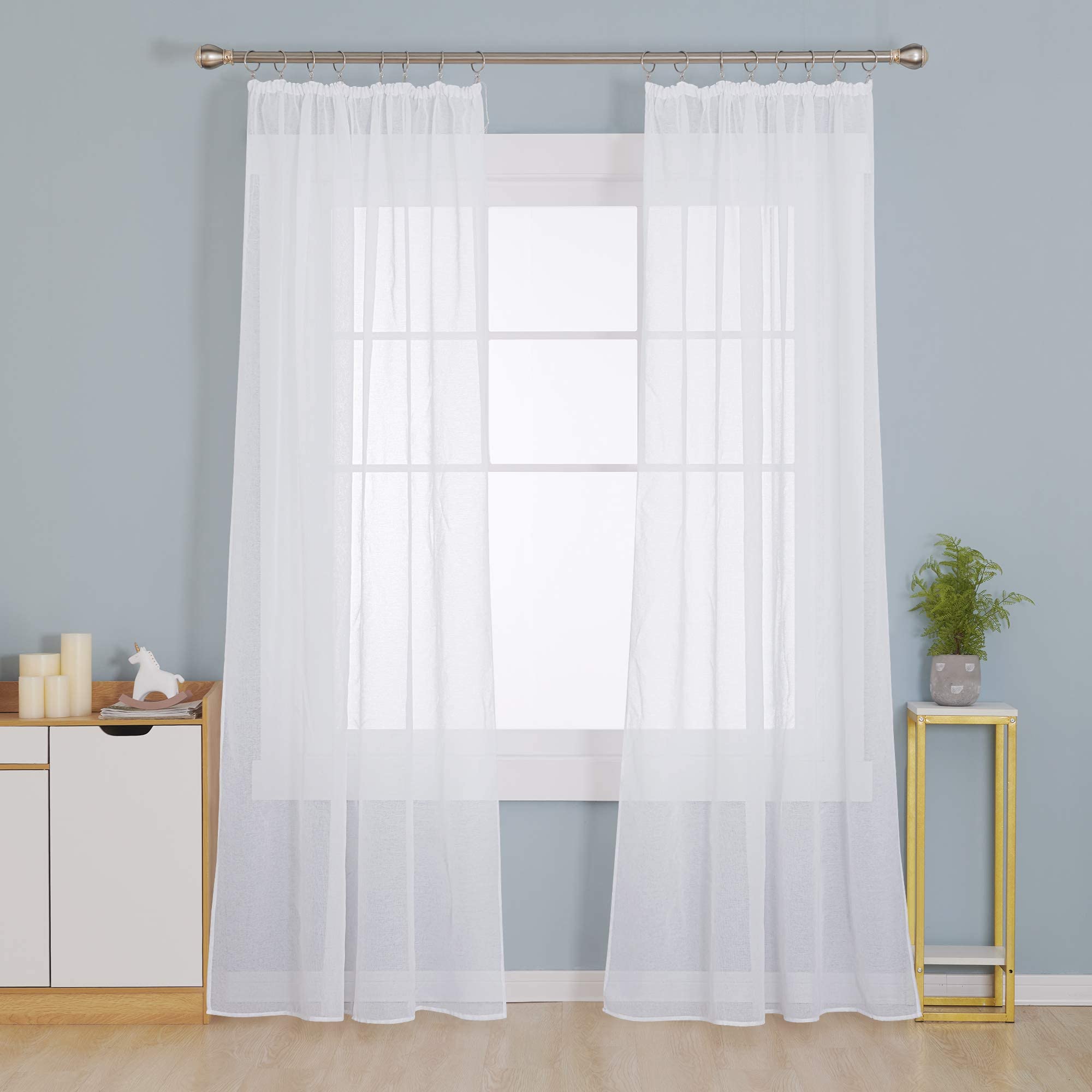 Deconovo Set of 2 Curtains with Ruffle Tape for Living Room, Shops, Shawls, Transparent, Track Bedroom, Linen Look, 175 x 140 cm (H x W), White, Set of 2