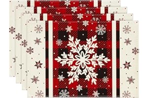 Artoid Mode Buffalo Plaid Snowflakes Winter Placemats Set of 4, 12x18 Inch Christmas Table Mats for Party Kitchen Dining Decoration