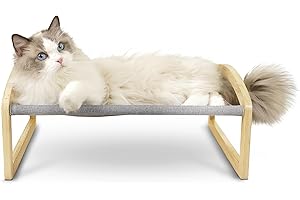 7 Ruby Road Elevated Cat Bed Cot with 2 Washable Covers, Wooden Cat Hammock Bed Chair, Modern Raised Pet Beds & Furniture for Indoor and Large Cats, Kitten, Dog, Puppy and Small Dogs