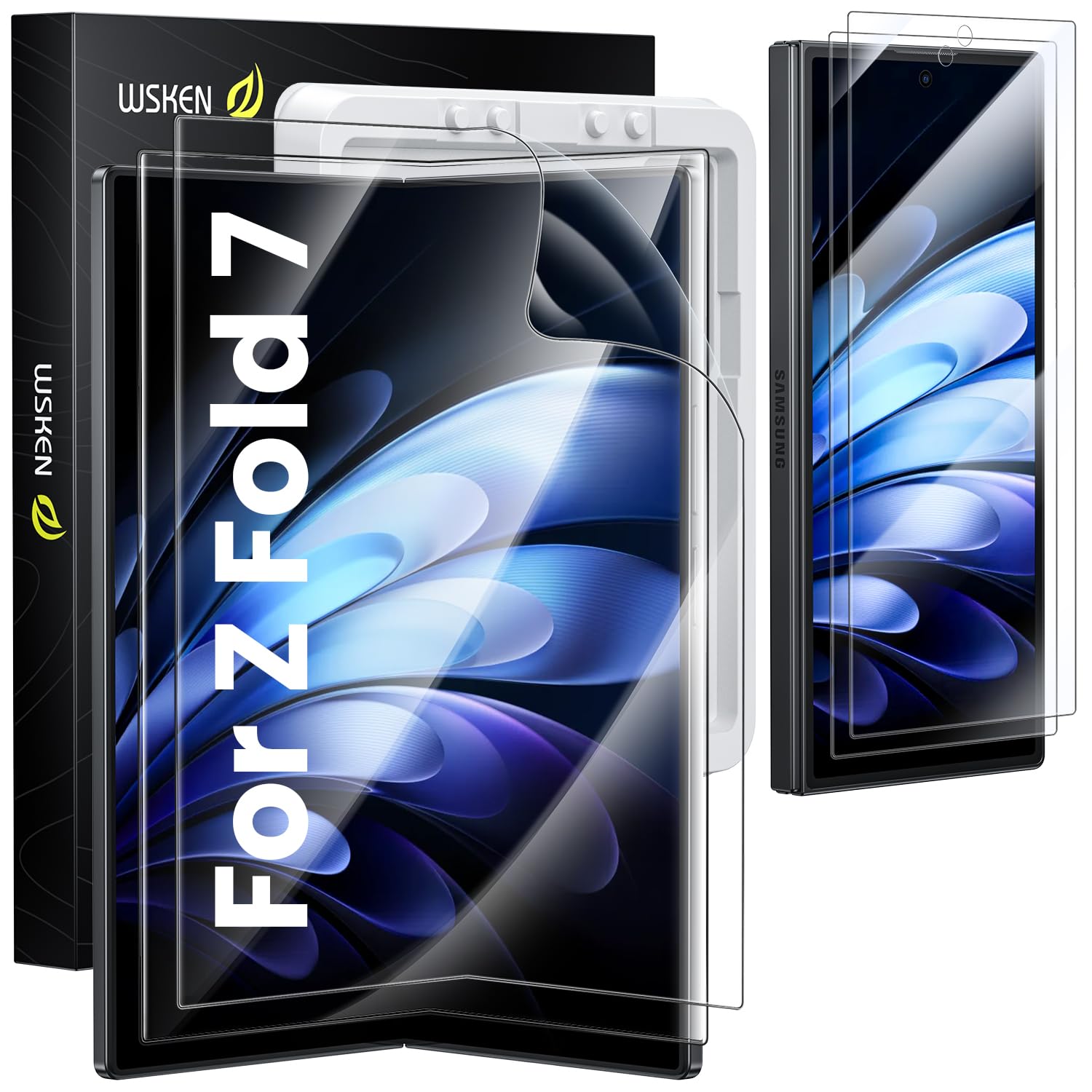 WSKEN for Samsung Galaxy Z Fold 7 Screen Protector - [Auto Align Frame] 2 Pack Inside TPU Film + 2 Pack Front 9H Tempered Glass, Zero Bubbles Easily Install No Creases for Z Fold 7 Accessories