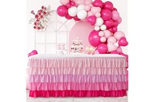 JEVIX Table Skirt 9ft Pink Tutu Table Skirt For Rectangle Table Birthday Party Decorations Baby Shower Girls Parties Cake Dessert Table Decorations Ruffle Table Skirting
