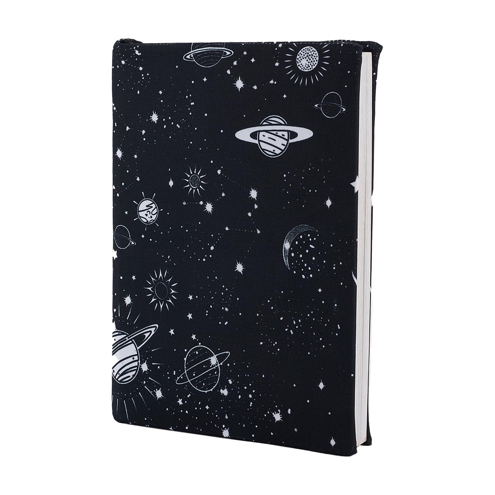 NICENEEDED Stretchable Book Cover, Sun and Moon Book Protector, Washable Stretchy Book Sleeve Elastic Notebook Wraps Black Protective Book Case for Book Lover Suitable for Most Hardcover Books