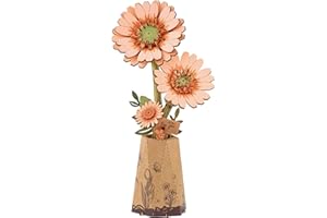 rowood 3D Puzzles for Adults,DIY Wooden Flower Building Craft Kits for Women,Christmas/Birthday Gift- Orange Gerbera Daisy