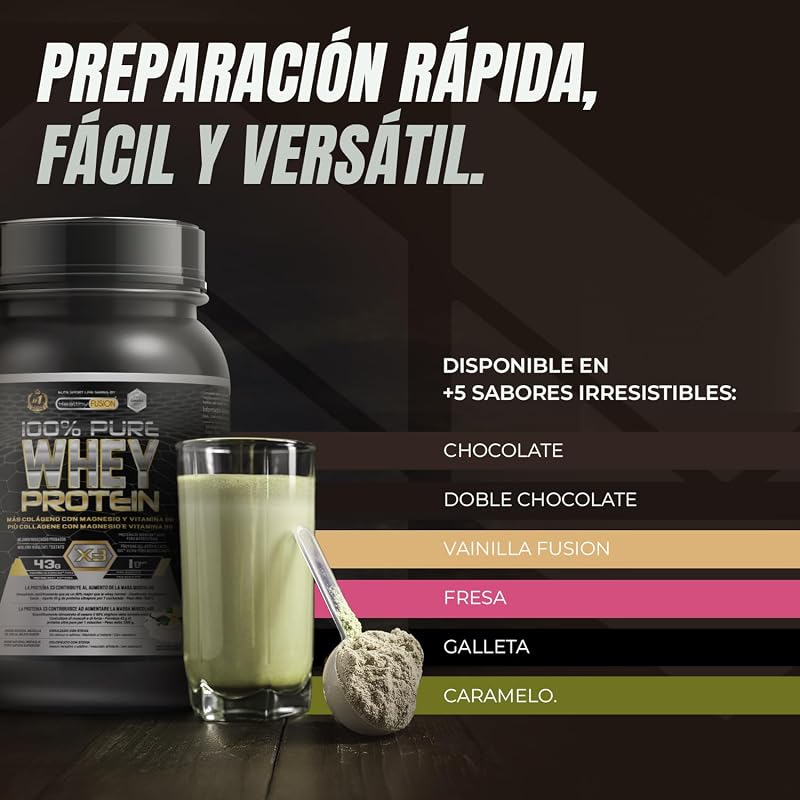 Whey protein isolate 100% pura | Proteine whey isolate + collagene + magnesio | Proteine del siero di latte isolate per lo sviluppo muscolare | Massa muscolare pulita | 30 dosi (Vanillegeschmack)