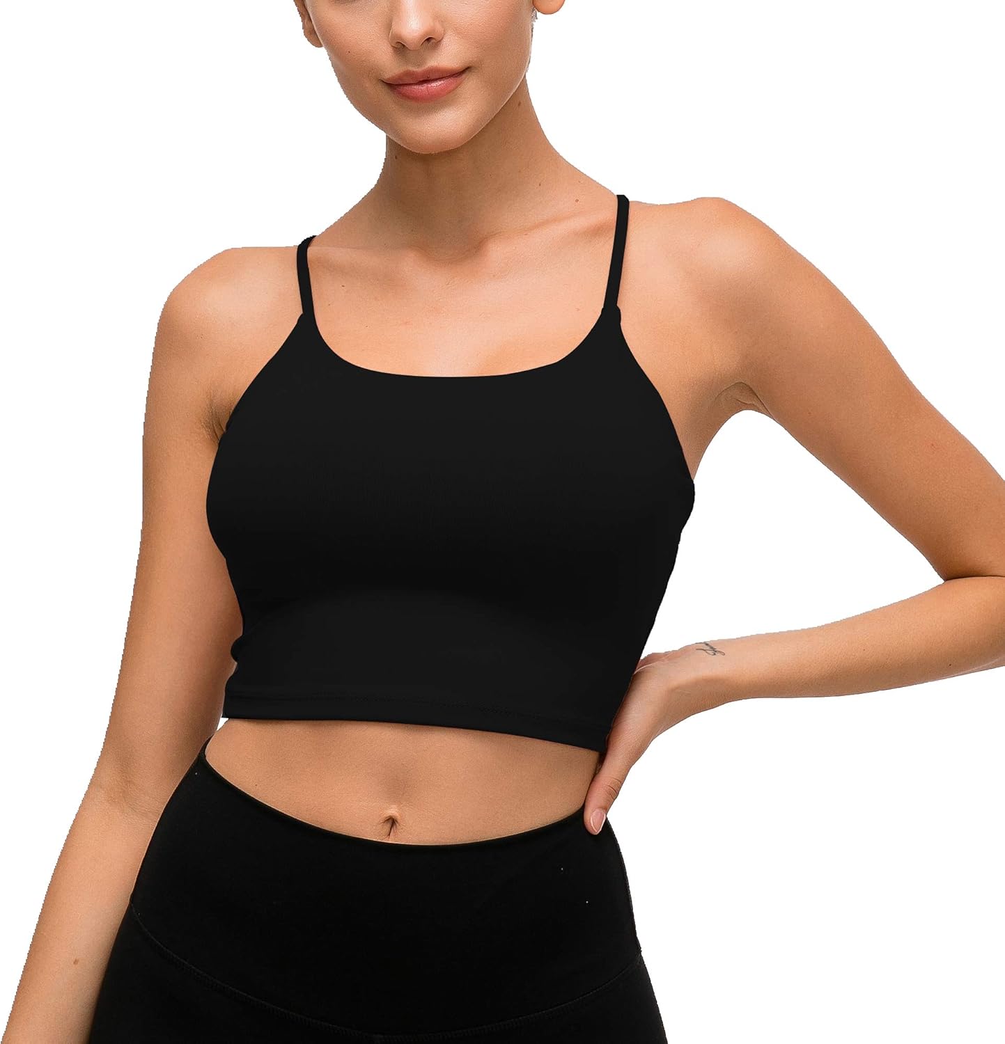 Womens Padded Longline Sports Bra Crop Tank Tops Strappy Workout Camisole Bras Support Yoga Top