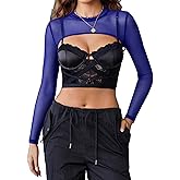 Avidlove Mesh Crop Tops for Women Mock Neck Long Sleeve Crop Top See Through Shirt Top Sexy Clubwear