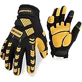JUMPHIGH Work Gloves for Men, Heavy Ducty TPR Protector Impact Gloves, Anti Vibration, Abrasion Resistance, Flex Grip, Touch Screen (M)