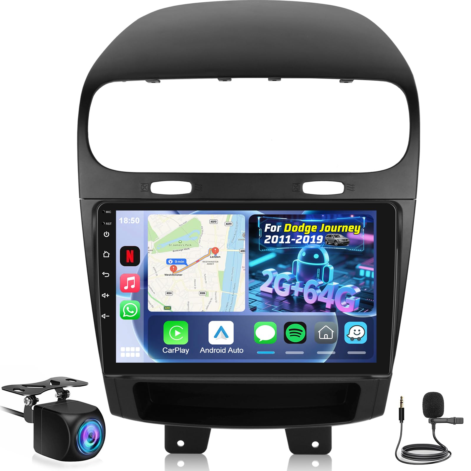 Photo 1 of [2+64G] NHOPEEW Car Radio for Dodge Journey 2011-2019 - Wireless Carplay and Android Auto - 9 Inch Touchscreen Android Car Stereo - DSP/GPS/WiFi/SWC/Multiple UI/Bluetooth + AHD Backup Camera