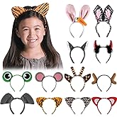 12 Pack Plush Animal Headbands for Party Favor, Jungle Animal Ear Horn Hair Hoop, Idea on Kid and Adult Birthday, Halloween decoration, Dress-Up Safari Themed Parties Supplies, Christmas Gift