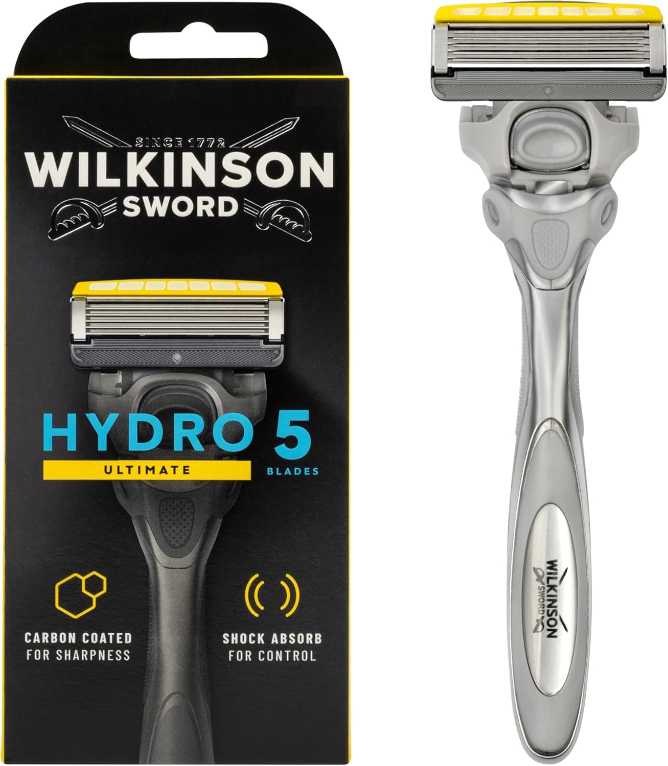 WILKINSON SWORD - Hydro 5 Ultimate Razor For Men | Shock Absorb Technology | Hydrating Gel & Precision Trimmer | Handle + 1 Blade