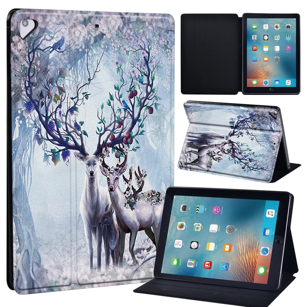 Leather slim lightweight Stand Cover Case for Apple New iPad 9.7 2018 2017(6th Gen, 5th Gen)/iPad Air 2/iPad Air/iPad Pro 9.7 Tablet with Auto Wake/Sleep (painting deer 07)