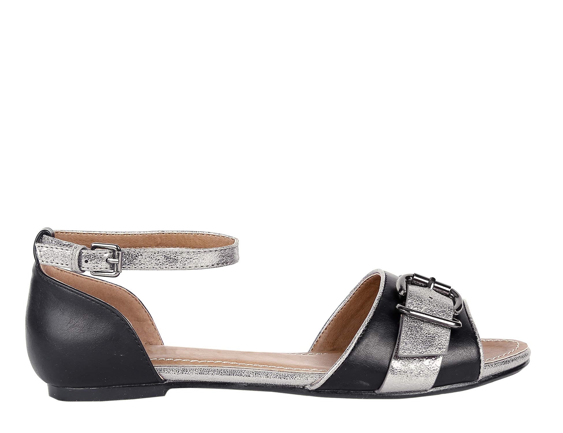 Greatonu Womens Peep Toe Sandals Buckle Ankle Strap Flat Comfort Cushion Sandals Black Size 5.5 US - Image 4