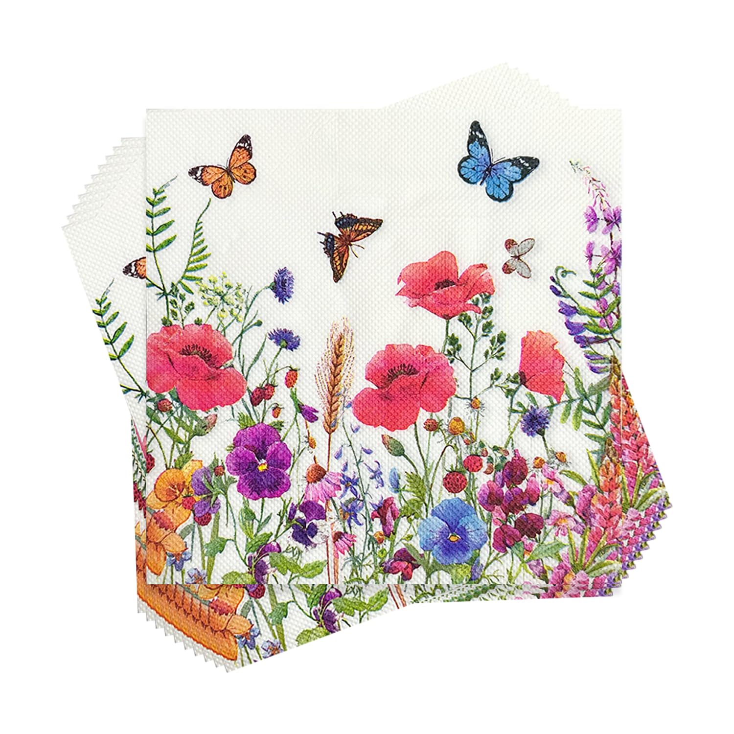 40 Printed Napkins, Floral Festive Napkins, Colorful Printed Napkins, Square Table Decorations, Soft Party Napkins, Butterfly Floral Napkins