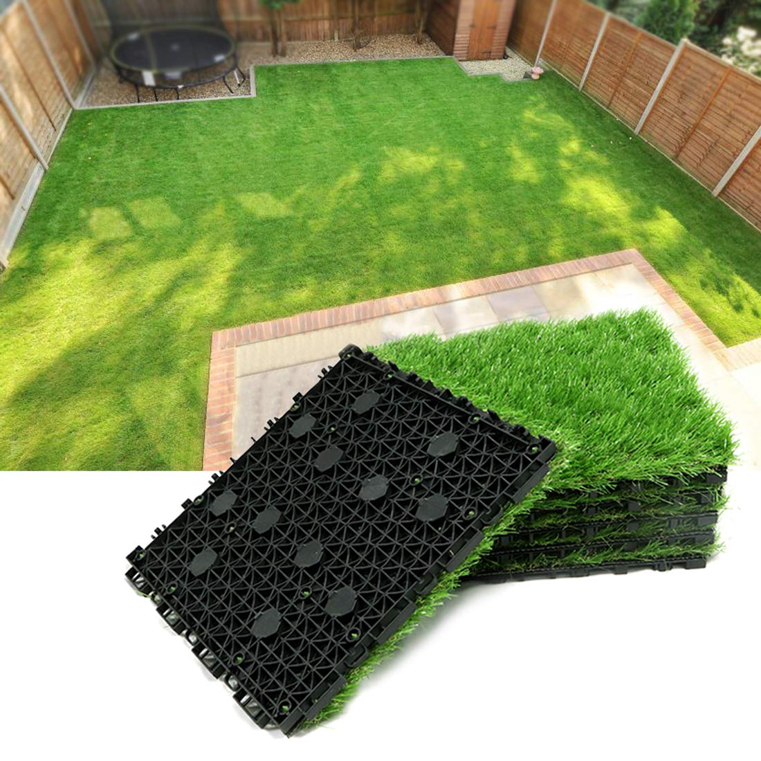Photo 1 of PROGOAL Artificial Grass Turf Tile Fake Grass Flooring Mat Interlocking Self-draining 12''x12'', 1.7'' Height (1.38in Grass)