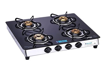 Milton Sapphire Black Glass Top Stainless Steel Frame Gas Stove (4 Burner)