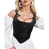 Dreay Womens Vintage Asymmetrical Hem Overbust Corset Tie Front Lace-up Back Bustier Shapewear Top