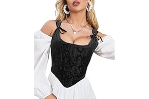Dreay Womens Vintage Asymmetrical Hem Overbust Corset Tie Front Lace-up Back Bustier Shapewear Top