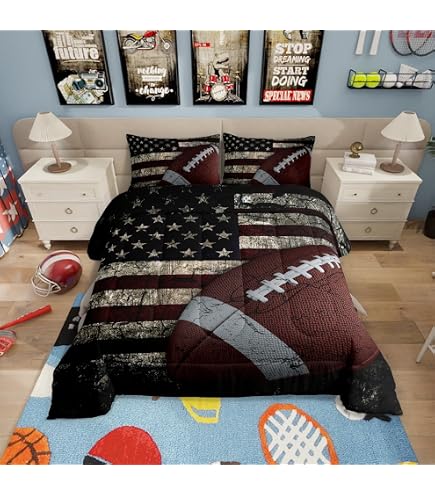 Football Comforter Set For Kids & Teens - 3D Printed Design | Queen Size Bedding With Pillow Shams