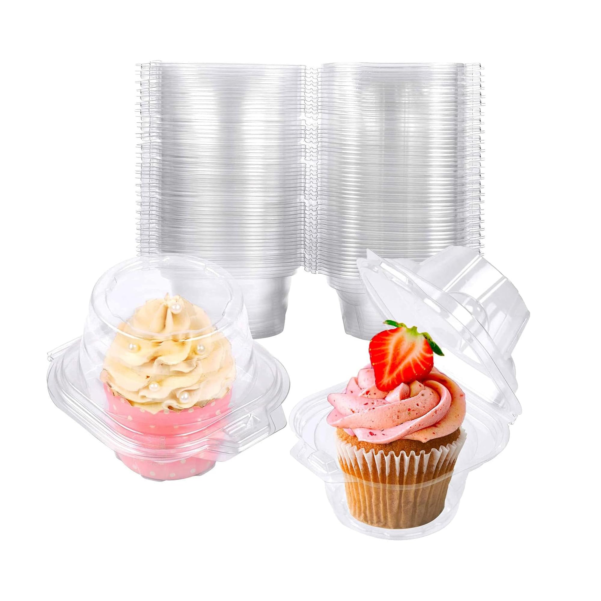 Photo 1 of NPLUX 50 Pack Individual Cupcake Containers Plastic Cupcake Boxes Cupcake Holders Stackable Deep Dome Cupcake Carrier