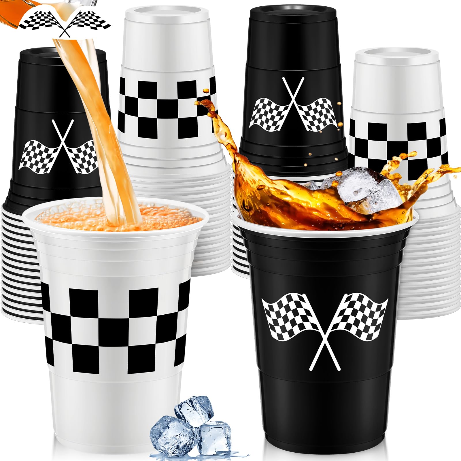 Photo 1 of Norme 48 Pcs Checkered Flag Party Supplies Bulk 16 oz Race Car Cups Thick Plastic Cup for Racing Themed Birthday Party (Checkered Flag)