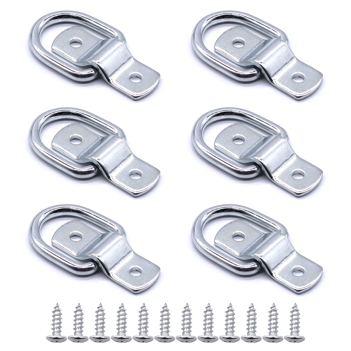 6 Pack D Ring Tie Downs, Stainless Steel Heavy Duty Lashing Rings with 6 Mounting Brackets 12 Screws, for Loads on Boats Camping Equipment Car Trailer