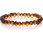 AMBERAGE Natural Baltic Amber Bracelet for Adults (Women/Men) - Hand Made from Raw-Unpolished/Certified Baltic Amber Beads(6 Colors) (8, Raw-Unpolished Cognac)