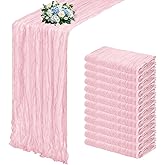 RealBox 12 Pack Light Pink Cheesecloth Table Runner 17x108 Inch Semi Sheer Boho Gauze Cheese Cloth Fabric Table Runners, for Wedding Party Baby Shower Birthday Home Decor Garden Farmhouse