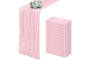 RealBox 12 Pack Light Pink Cheesecloth Table Runner 17x108 Inch Semi Sheer Boho Gauze Cheese Cloth Fabric Table Runners, for Wedding Party Baby Shower Birthday Home Decor Garden Farmhouse