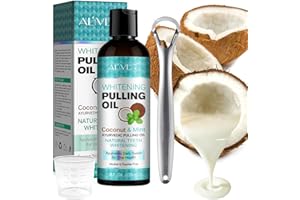 DUMETO 1 Pack Coconut Oil Pulling with Coconut & Peppermint Oil,Tongue Scraper and Measuring Cup Inside The Box,Natural,Alcohol Free Mouthwash to Help with Fresh Breath,Teeth Whitening and Gum Health