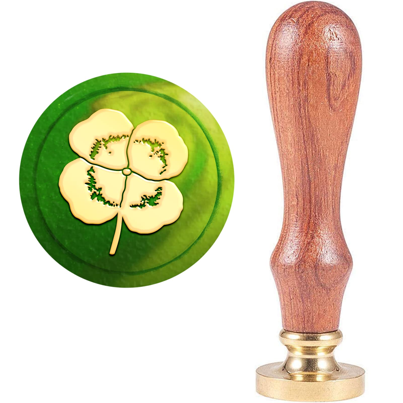 CRASPIRE Vintage Wax Sealing Stamps Lucky Four Leaf Clover Retro Wood Stamp Removable Brass Head 25mm for St. Patrick's Day En...