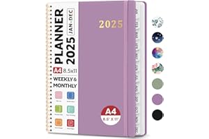 JEJEGO 2025 Planner 8.5" x 11", Weekly and Monthly Calendar Planner Book, January 2025 - December 2025, Large HardCover Planner 2025 with Monthly Tabs, Notes Pages, Spiral Bound, Inner Pocket, A4 - Purple
