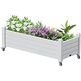 Vixzen Raised Garden Bed Outdoor,Reinforced Large Planter Box with Wheels &amp; Storage Shelf,Mobile Planter Bed Box for Backyard, Patio, Balcony (Ashen, 17.5" h)