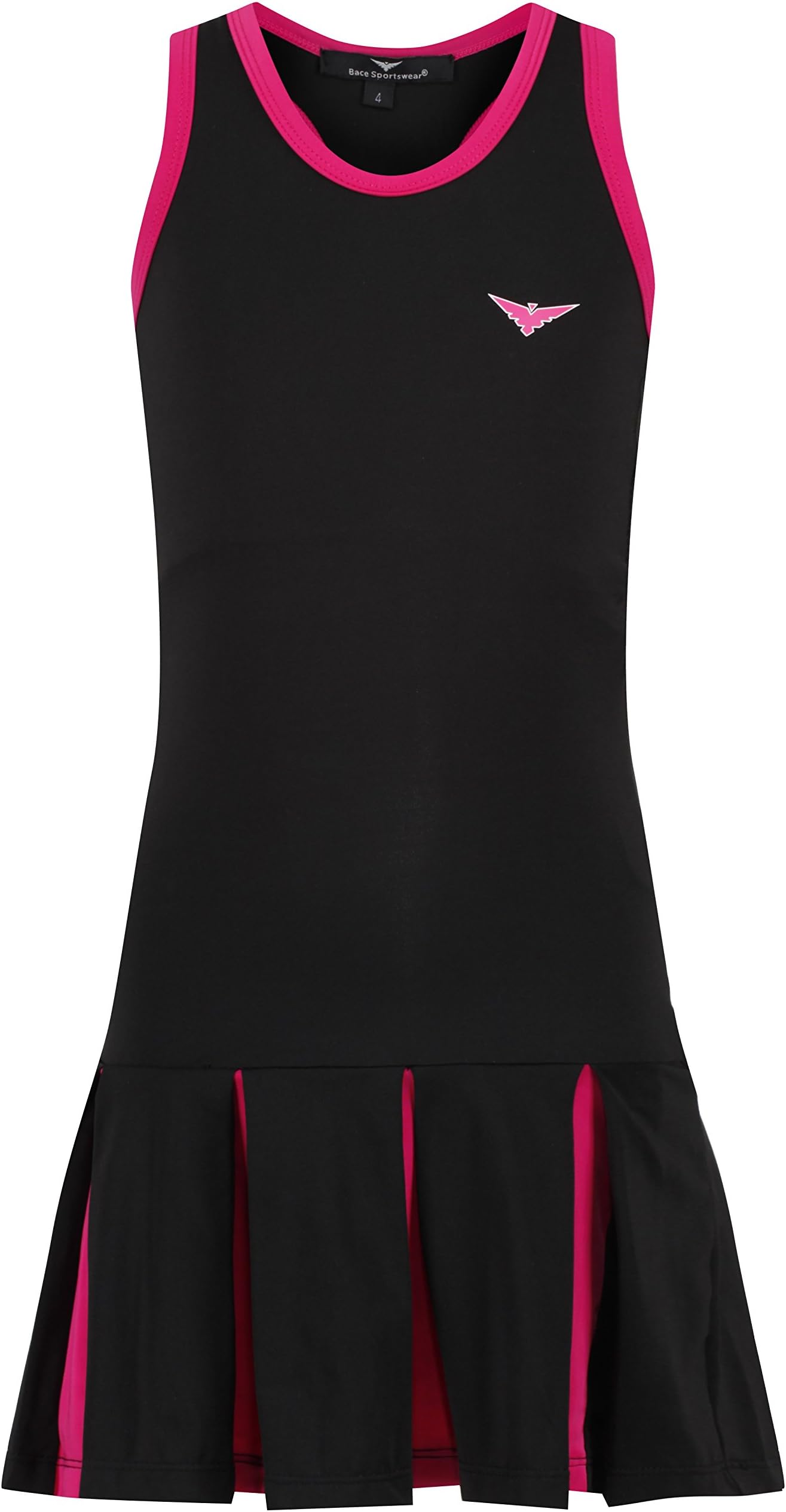 Girls Black & Pink Pleated Tennis Dress, Junior Tennis dress, Girls Netball team outfit, Girls Golf dress, Girls Sportswear