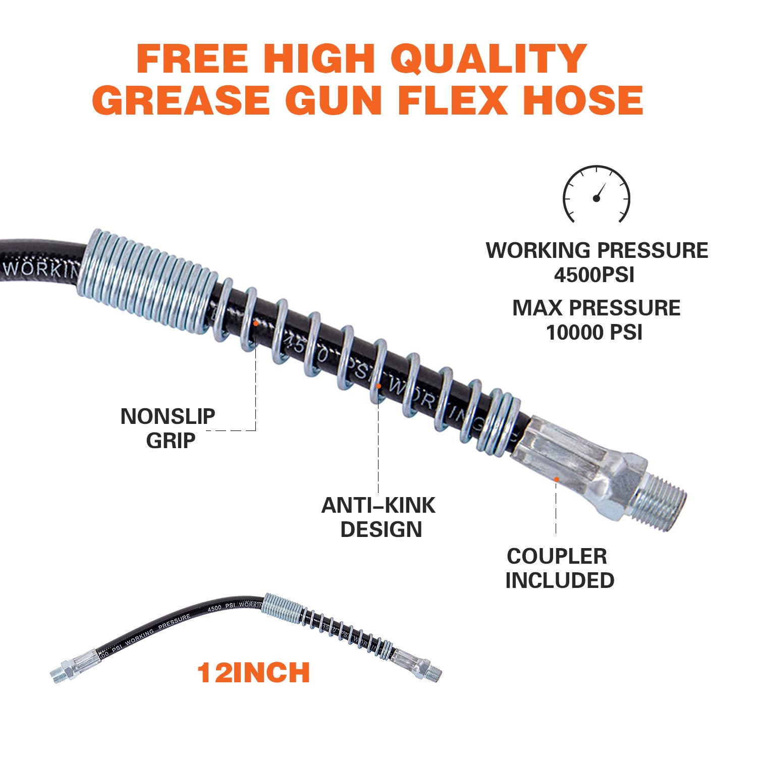 One Sight Locking Grease Gun Coupler Lock onto Zerk Fittings, 10000 PSI Grease Coupler 1/8'' NPT