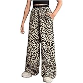 Floerns Girl's Leopard Print Patched Drawstring Waist Wide Leg Y2k Pants