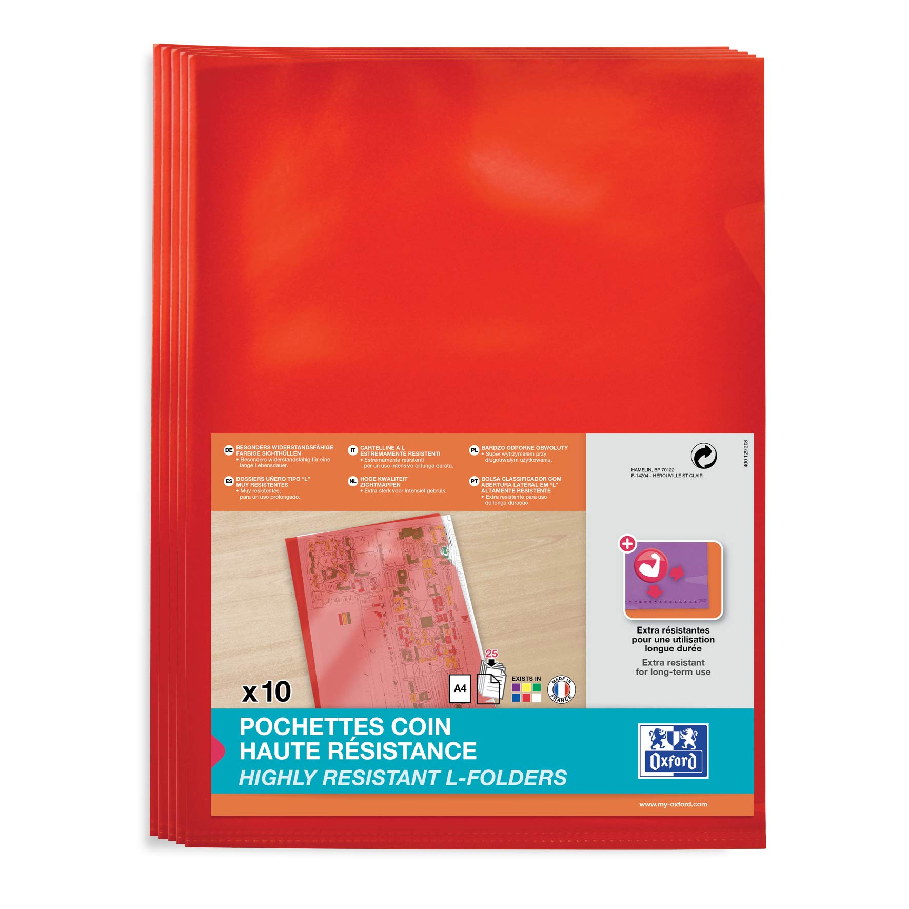 Elba 100206723 Corner-Opening Pockets High Strength A4 Smooth PVC Pack of 10 Red