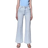 DEAR JOHN Fiona Wide Leg Women' Jeans Mid-Rise Denim Full Inseam Cut-Off Hem Comfort Stretch Fit