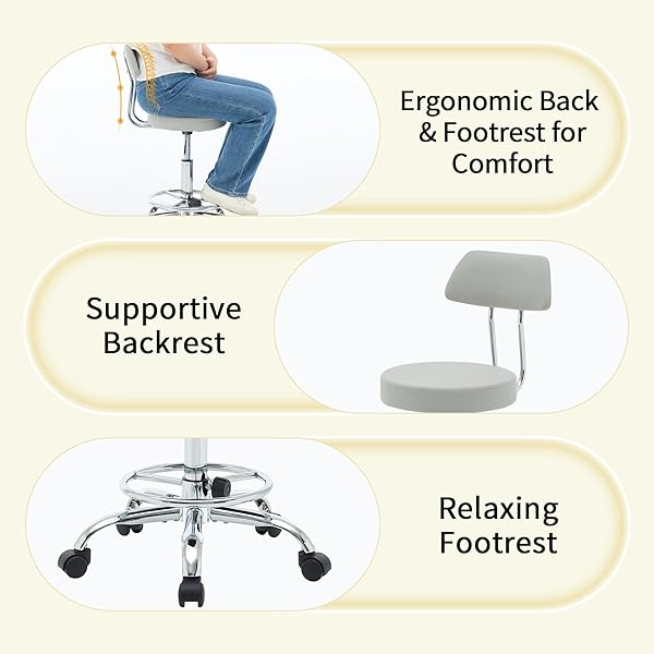 FIRAVOE ROLLING MASSAGE CHAIR, HEIGHT ADJUSTABLE SALON STOOL WITH WHEELS 19.5″-26.6″, GRAY GUITAR STOOL (GRAY)
