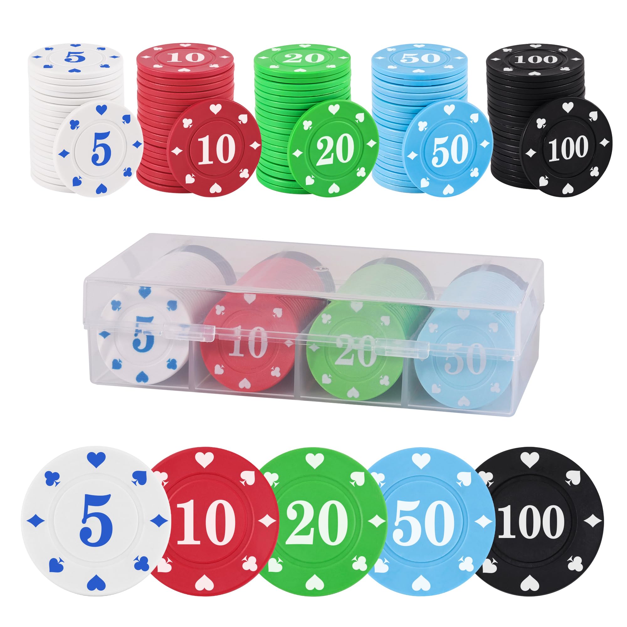 Photo 1 of sharkplay Plastic Poker Chips Set with Storage Box for Blackjack, Texas Hold'em, Night Poker Games (100PCS with Numbers)