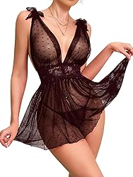 Lilosy Plus Size Curvy Sexy Polka Dots Mesh Sheer