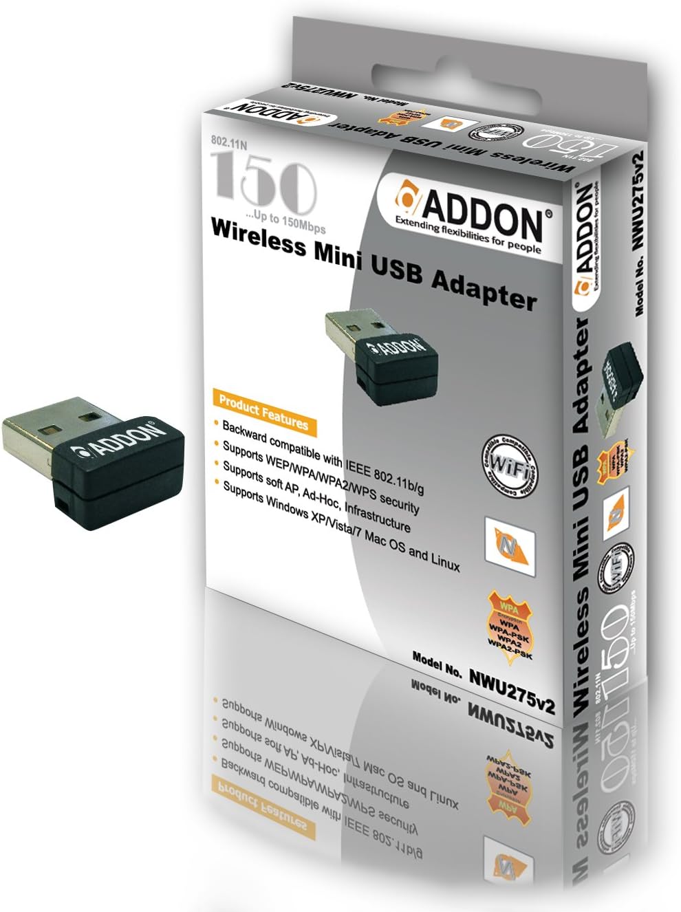 ADDON NWU275V2 11N 150Mbps Wireless USB Adapter WiFi Network Card 2.4GHz