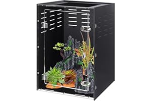 maiyuolg Reptile Tank Enclosure – 16x16x25 Crested Gecko Reptile Terrarium – Acrylic Habitat with Ventilation for Lizards, Snakes & Chameleon
