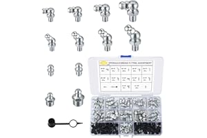 YOUYIDUN 70 PcsGrease Fitting Assortment, Grease Fittings Kit, 1/4" 1/8" M6 M8 Straight 90 Degree 45 Degree Angled Hydraulic Zerk Fitting for Angled Grease Guns