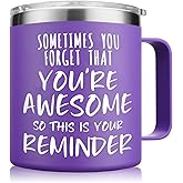 NOWWISH Inspirational 14oz Purple Mug with Handle, Sometimes You Forget You're Awesome Stocking Stuffer for Women, Unique Christmas Birthday Gifts for Her, Mom, Daughter, Wife