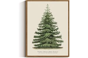 VIYYIEA Framed Canvas Wall Art, Vintage Christmas Decor, Living Room Botanical Fir Pine Tree Winter Decor for Bedroom Bathroom, Xmas Holiday Decorations Gifts, 12x16 Inch